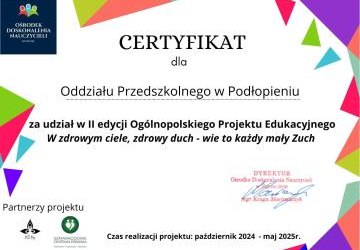 Projekt edukacyjny „W zdrowym ciele zdrowy duch- wie to każdy mały zuch”.
