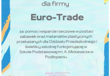 Podziękowanie dla firmy Euro-Trade