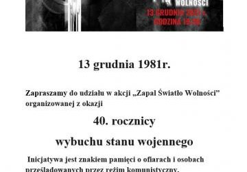 Akcja „Zapal Światło Wolności” 13 grudnia 2021r.