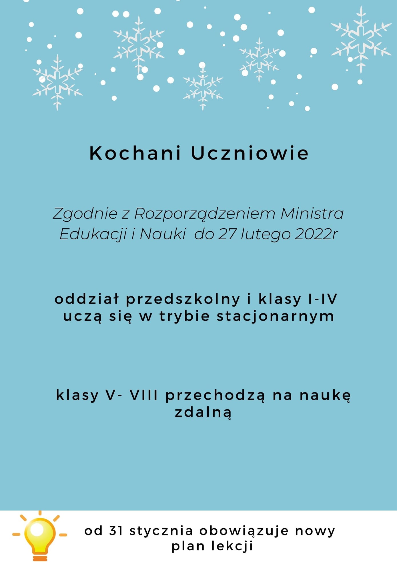 Nauka zdalna od 27 stycznia 2022 r. do 27 lutego 2022 r.