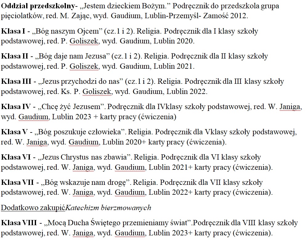 Podręczniki do religii na rok szkolny 2023/2024