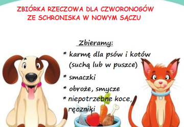Zbiórka potrzebnych przedmiotów dla bezdomnych psów i kotów.