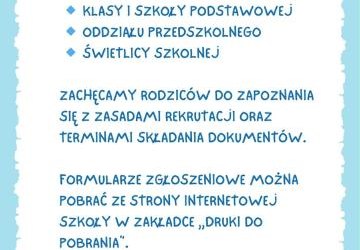 Rekrutacja do klasy pierwszej szkoły podstawowej i oddziału przedszkolnego